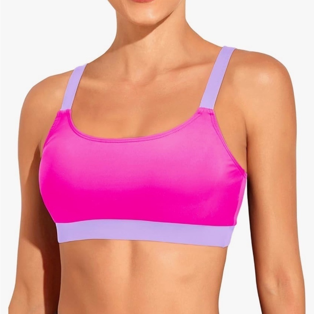 New Pink and purple swimsuit top adjustable straps, removable pads size small A8